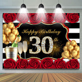 Rot Rose Und Gold Ballon Glücklich 30 Geburtstag Hintergrund